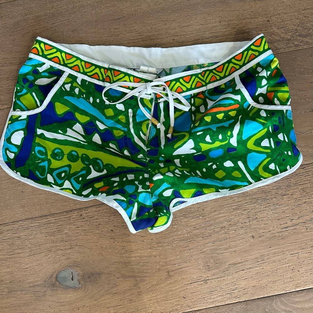 Trina Turk Green and Blue Abstract Shorts
